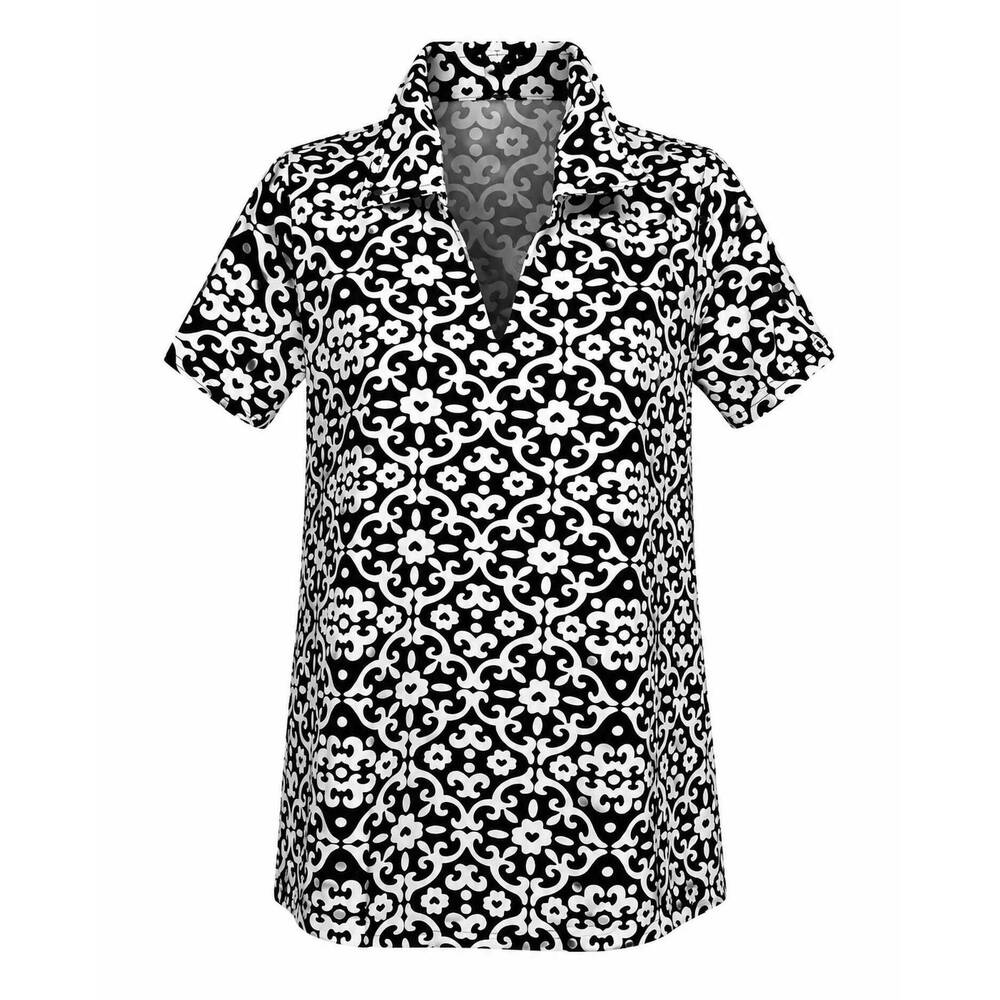 NEW LULU-B women's short sleeve collared top in black